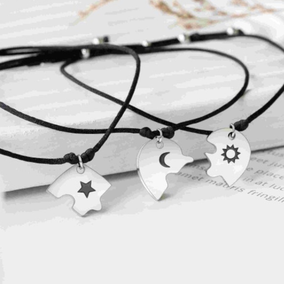 Matching Puzzle Heart Bracelets 3 BFF Friendship/Sister/Mother Sun Moon Star - Picture 5 of 5